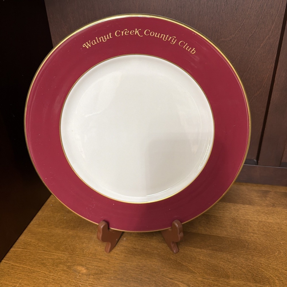 Shenango China Dinner Plate Walnut Creek Country Club Red Band Gold Trim 11" VTG